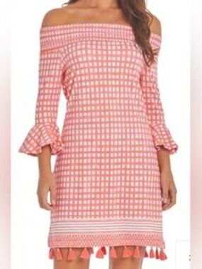 Cabana Life Off the Shoulder Dress Nantucket UPF Stretch Smocked Stretch Large